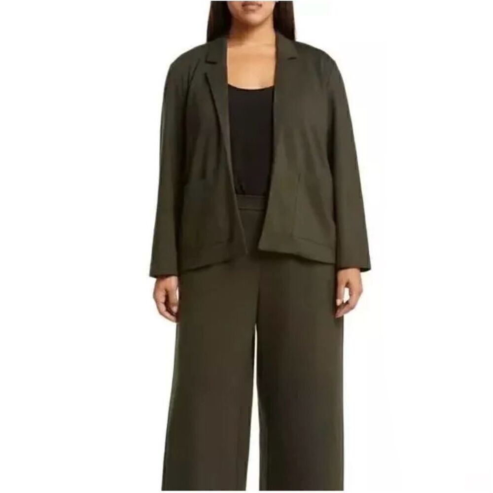 Eileen Fisher Women’s Forest Night Ponte Knit Tencel Blend Open Blazer Jacket